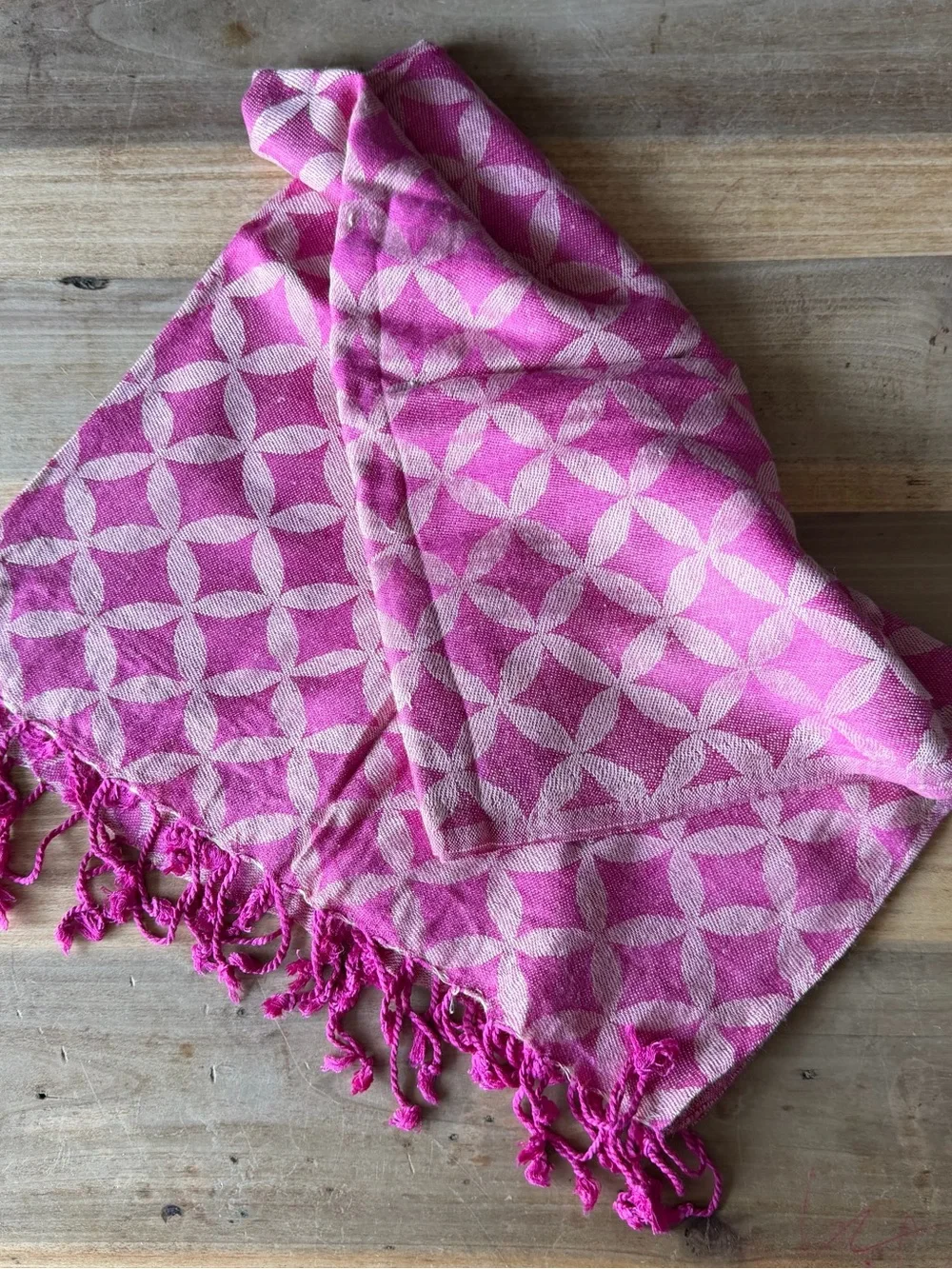 Pink Geometric Fringe Scarf